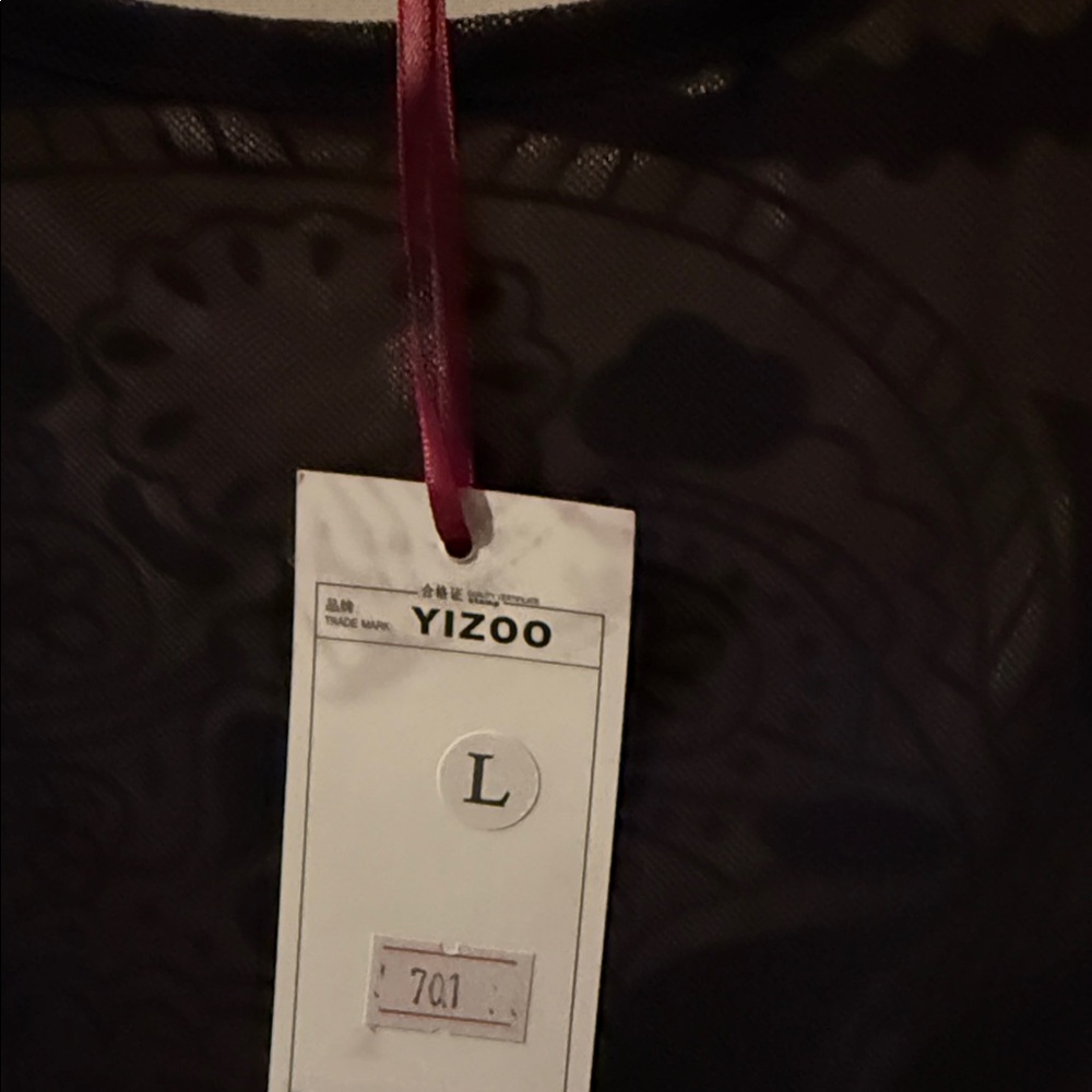 YIZOO Black Sheer Dress with Ribbon Tag